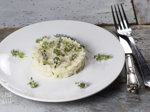 Risotto alla lavanda, erbette e champagne